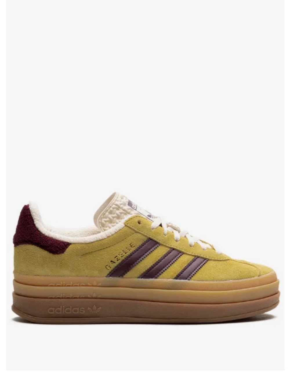 adidas Women’s Gazelle Bold Suede Sneaker — Mustard Yellow & Burgundy Accents